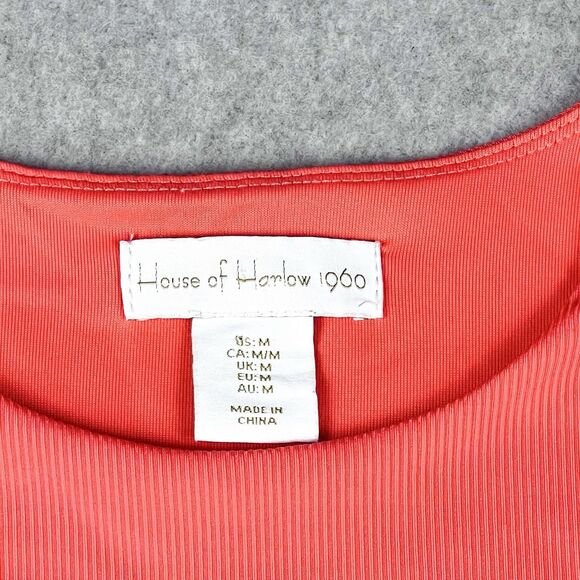 House of Harlow 1960 Bodysuit Womens Medium Coral Ribbed Button Stretch Comfort - Picture 3 of 12